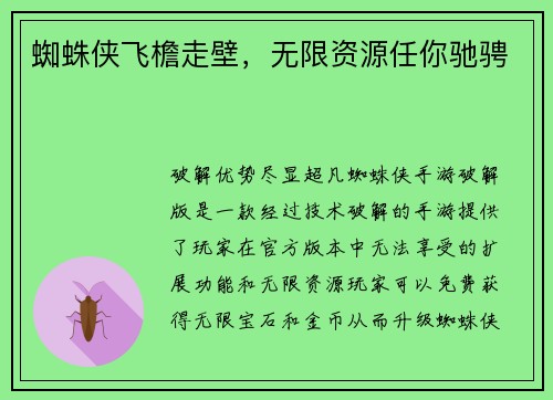 蜘蛛侠飞檐走壁，无限资源任你驰骋